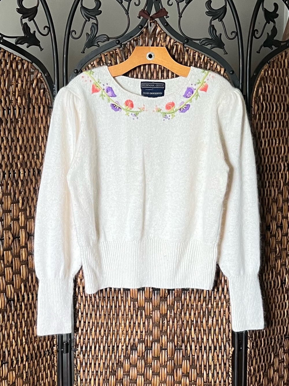 L Silk Angora Herman Geist Embroidered Sweater